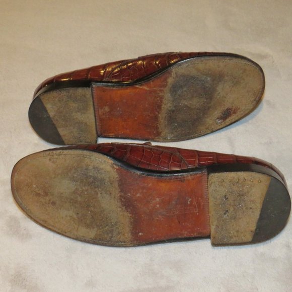 J.M. Weston 180 Brown Crocodile Belly Loafers 9E - Picture 9 of 11